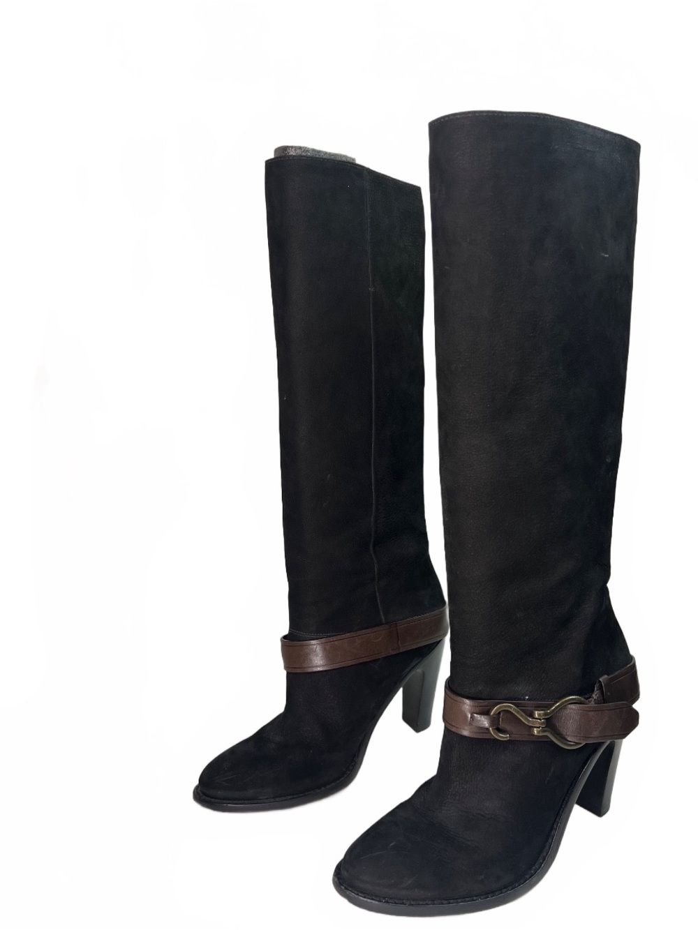 Cole Haan Nike Air Black Leather Tall Heeled Riding Boots Size 8